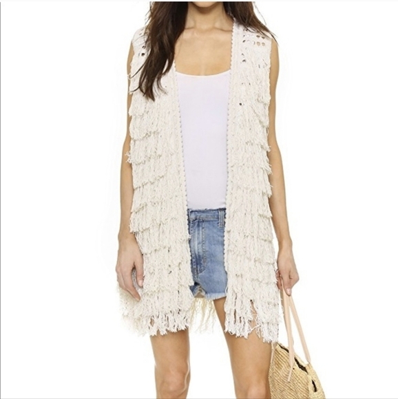 Alice + Olivia Weiss Silk Blend Fringe Vest Size Medium - Picture 1 of 13